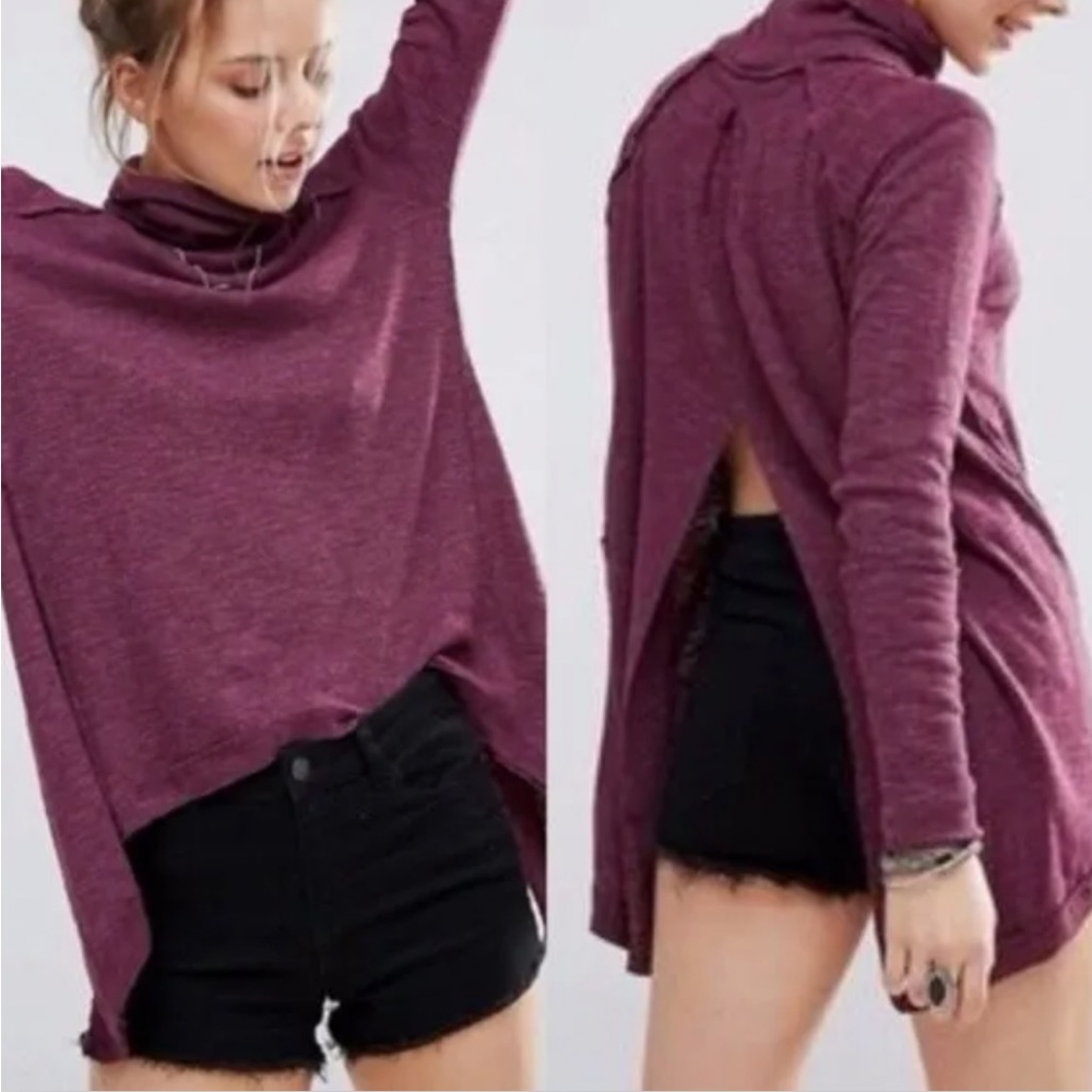We the Free x Free People Split Back Asymmetrical Turtleneck Purple Size Small
